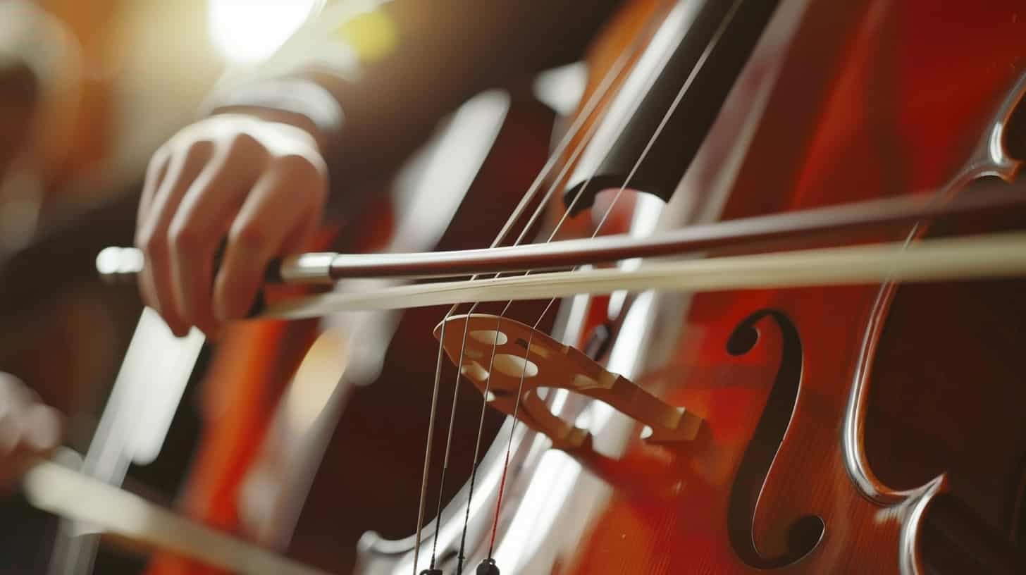 Cello bowing close-up - K&M Music School Music Lessons for Kids and Adults in San Diego