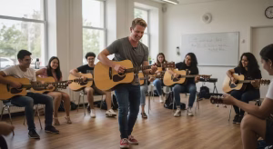 Group guitar lessons at K&M Music School with instructor