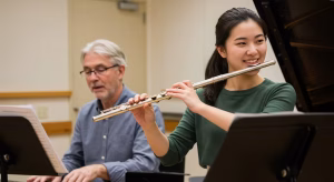 A student and teacher perform a duet, developing the essential life skill of collaboration through musical performance