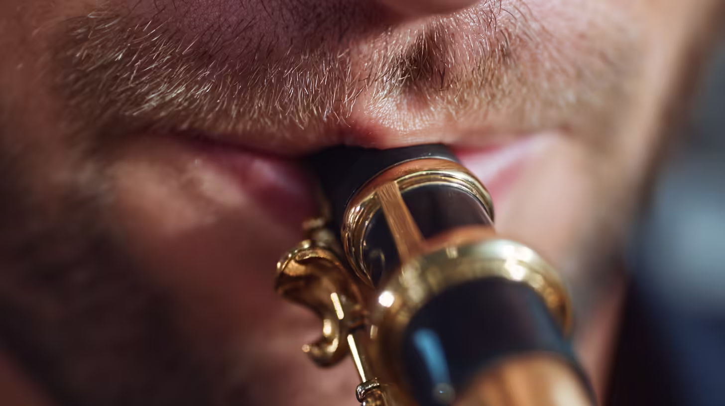 Close up of correct saxophone embouchure