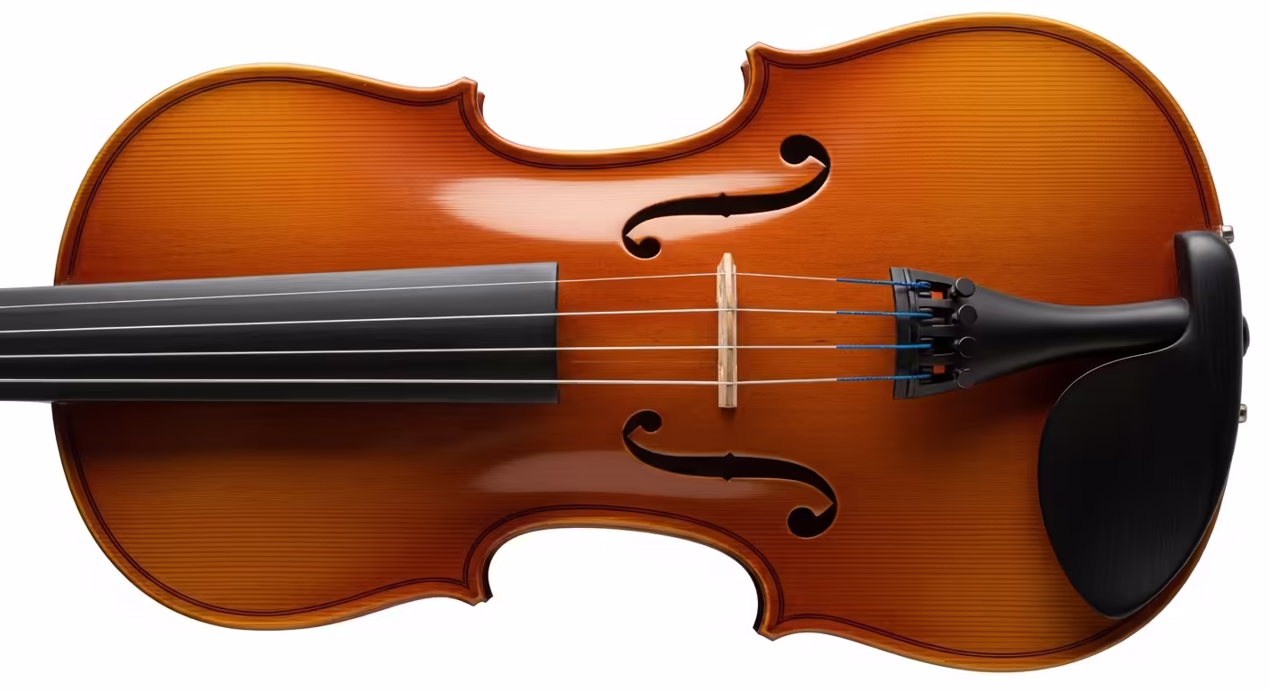 Closeup of a high quality violin bridge and strings