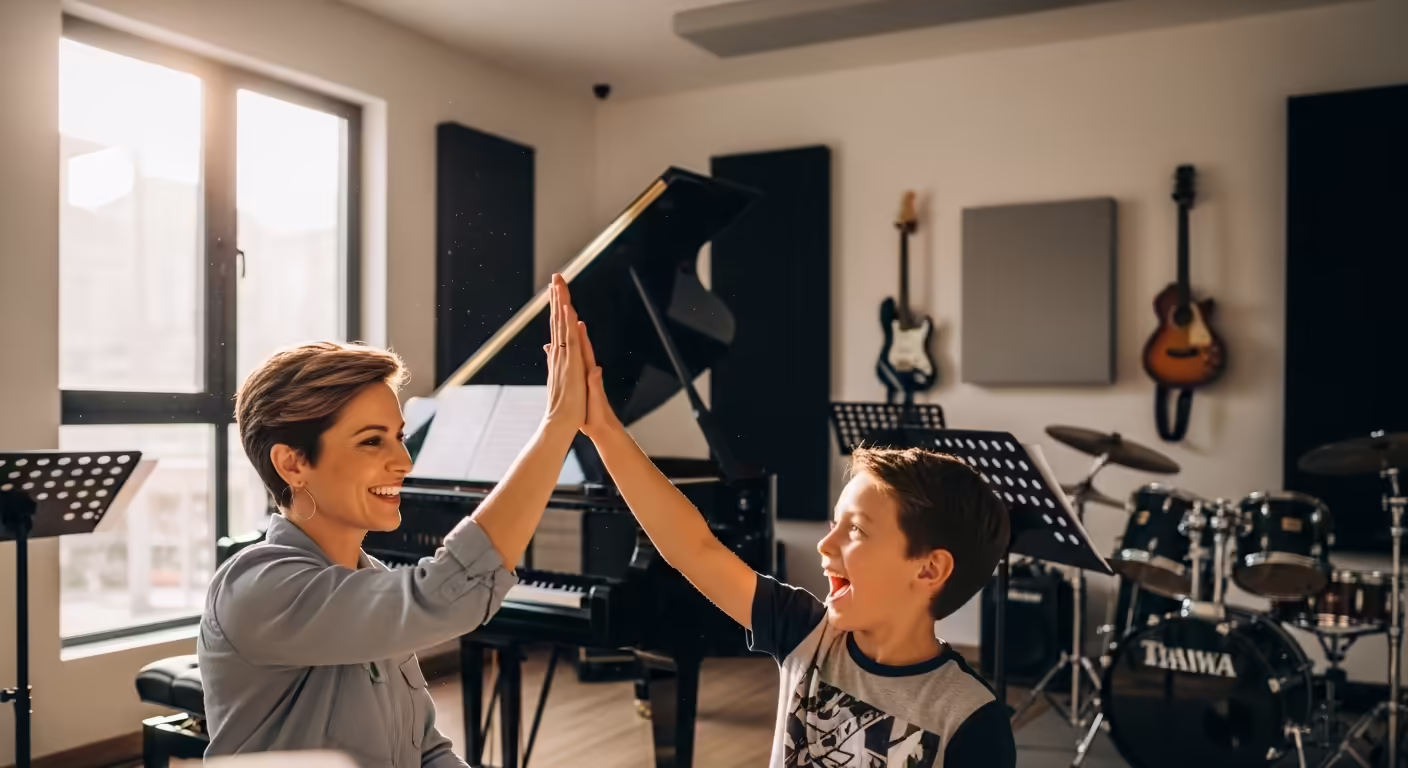 Teacher celebrating progress with a high-five
