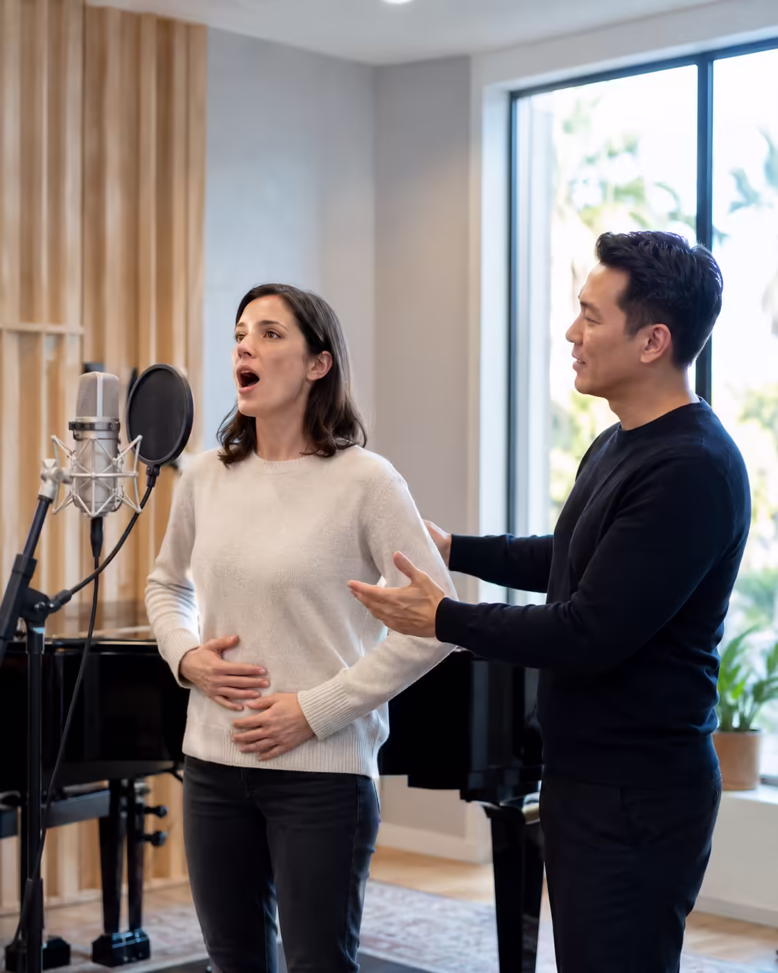 Adult vocal coaching with breath support technique
